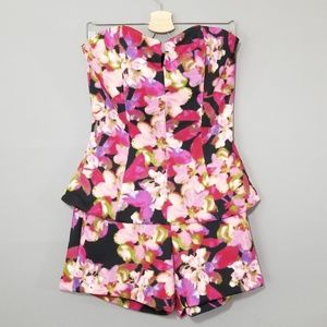 Jessica Simpson Floral Strapless Peplum Romper M